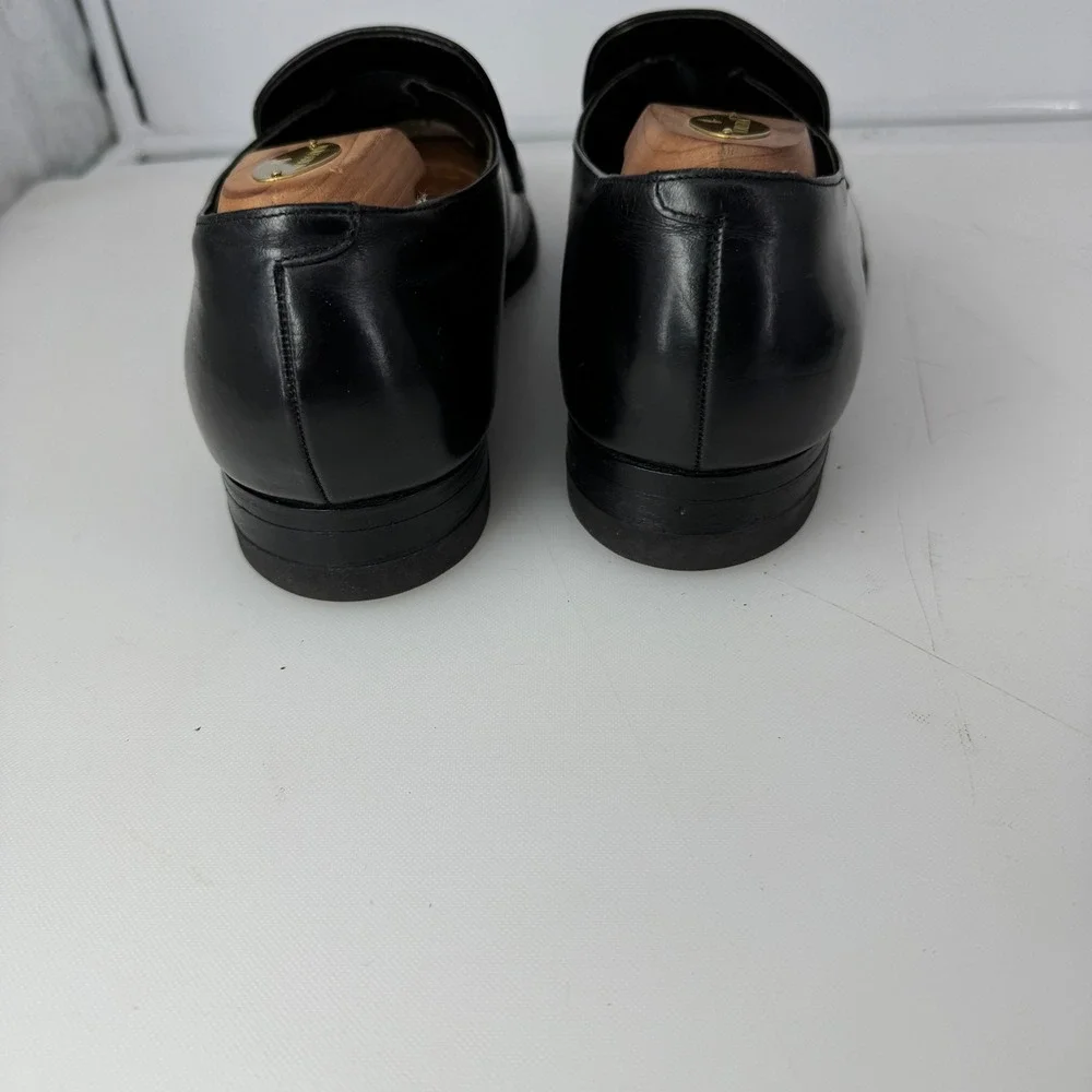 Vintage Florsheim Bit Loafers Men 9.5 D Black Leather Braided Strap Dress Shoes